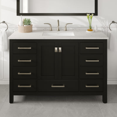 Aberdeen 48"W x 22"D Espresso Bathroom Vanity with White Carrara Quartz Countertop and Undermount Porcelain Sink