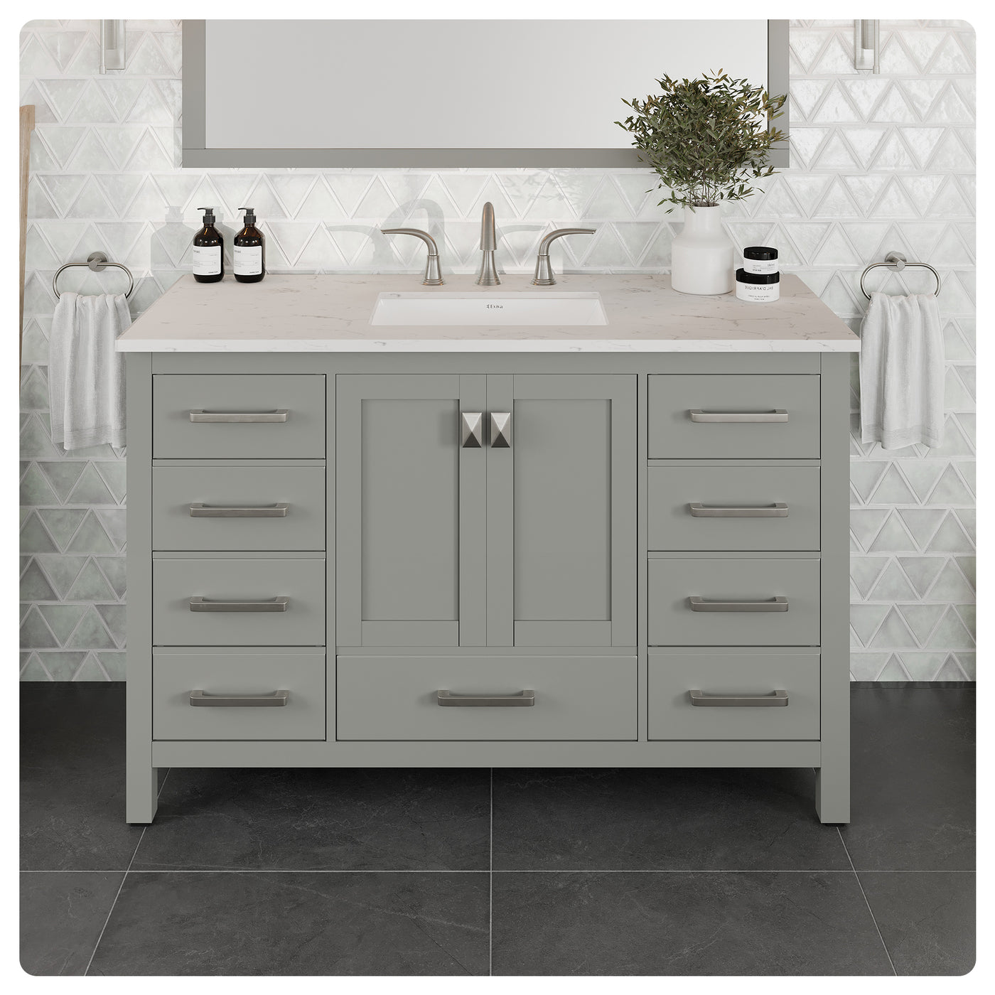 Aberdeen 48"W x 22"D Gray Bathroom Vanity with White Carrara Quartz Countertop and Undermount Porcelain Sink