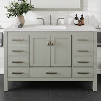 Aberdeen 54"W x 22"D Gray Bathroom Vanity with White Carrara Quartz Countertop and Undermount Porcelain Sink