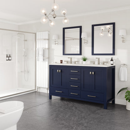 Aberdeen 60 in. Blue Double Sink  Bath Vanity with Carrara Quartz Top and Undermount Porcelain Sinks