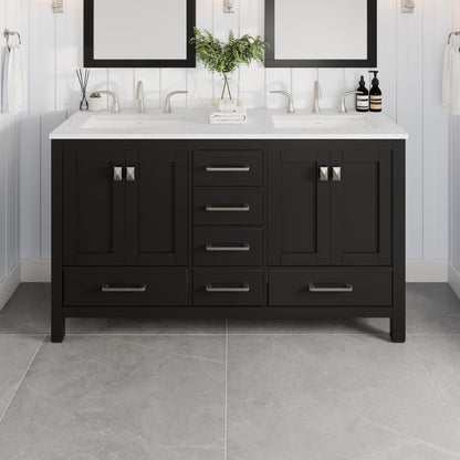 Aberdeen 60 in. Espresso Double Sink  Bath Vanity with Carrara Quartz Top and Undermount Porcelain Sinks