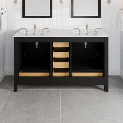 Aberdeen 60 in. Espresso Double Sink  Bath Vanity with Carrara Quartz Top and Undermount Porcelain Sinks