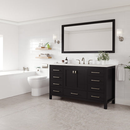 Aberdeen 60 in. Espresso Single Sink Bath Vanity with Carrara Quartz Top and Undermount Porcelain Sink