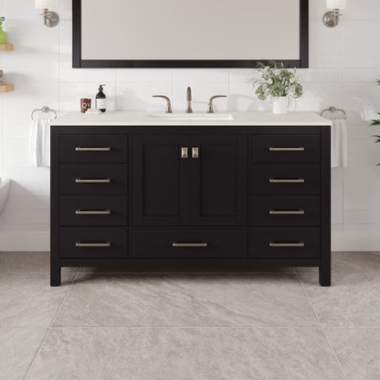 Aberdeen 60 in. Espresso Single Sink Bath Vanity with Carrara Quartz Top and Undermount Porcelain Sink