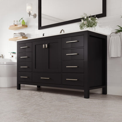 Aberdeen 60 in. Espresso Single Sink Bath Vanity with Carrara Quartz Top and Undermount Porcelain Sink