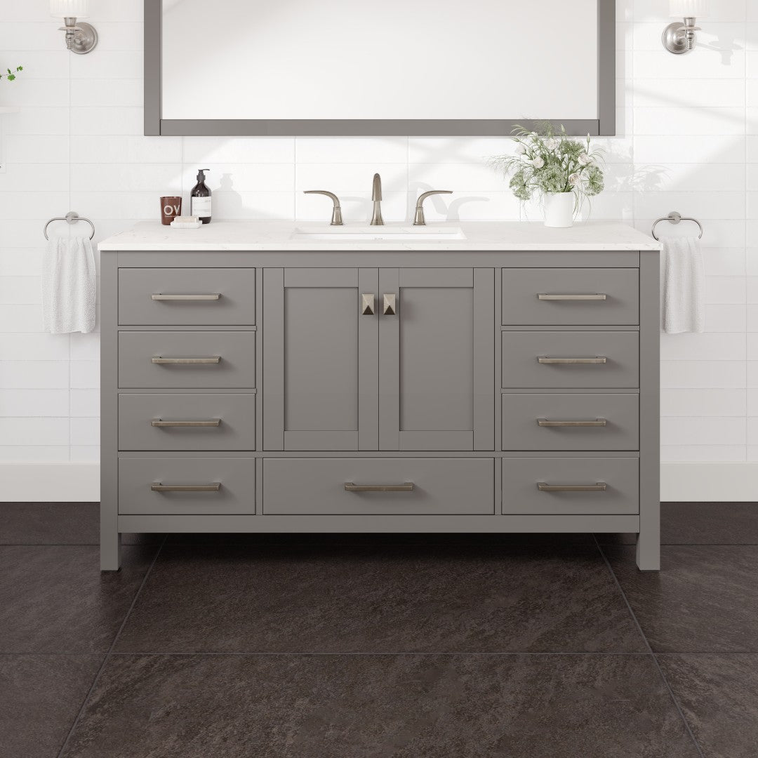 Aberdeen 60 in. Gray Single Sink Bath Vanity with Carrara Quartz Top and Undermount Porcelain Sink