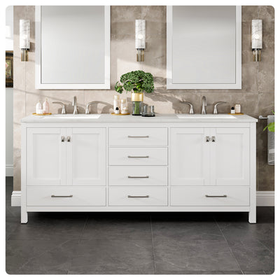 Aberdeen 78"W x 22"D White Double Sink Bathroom Vanity with White Carrara Quartz Countertop and Undermount Porcelain Sinks