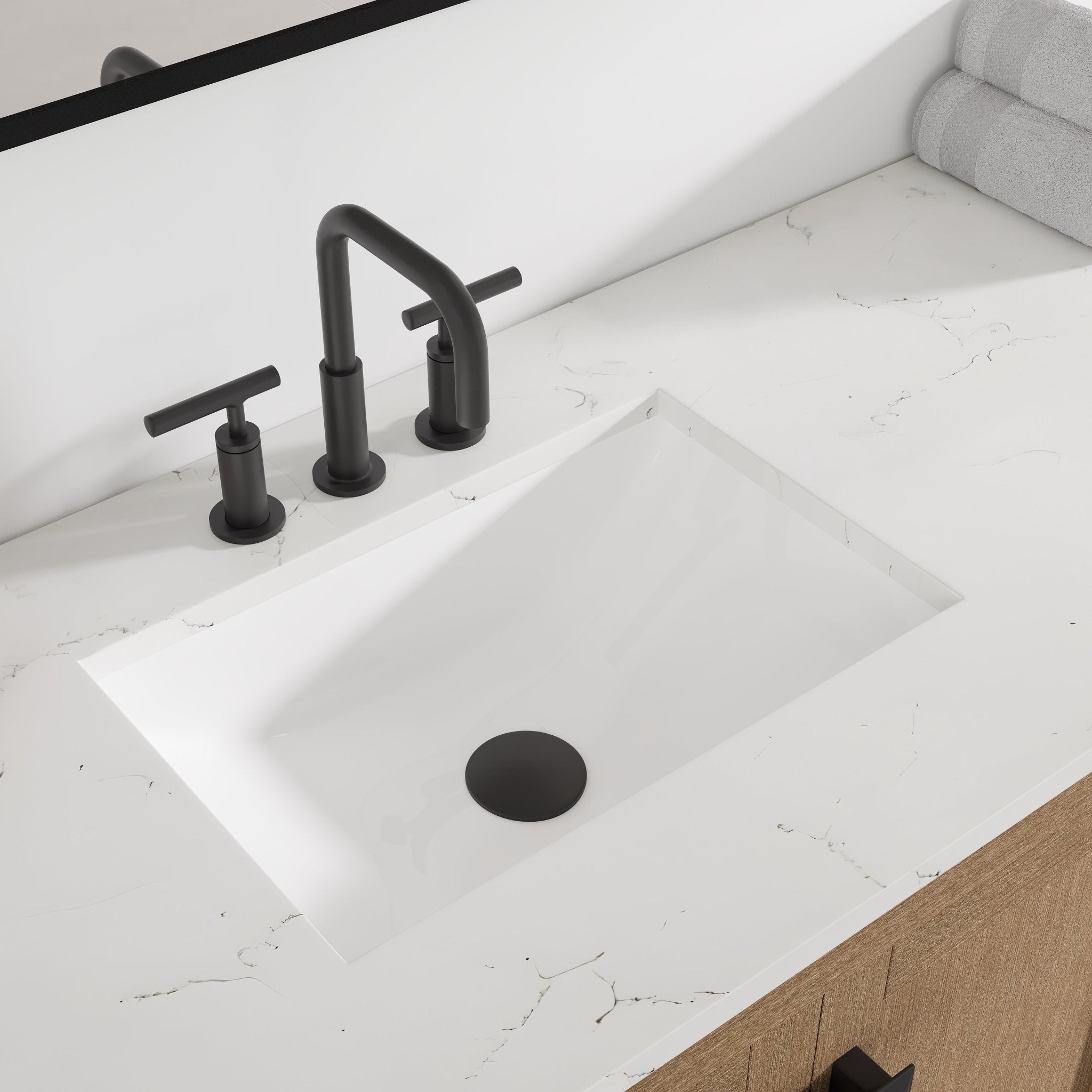 Aberdeen 84 in. Oak Double Sink Bath Vanity with Arabescato Engineered Stone Top and Undermount Porcelain Sinks - Bathroom Vanity by Eviva