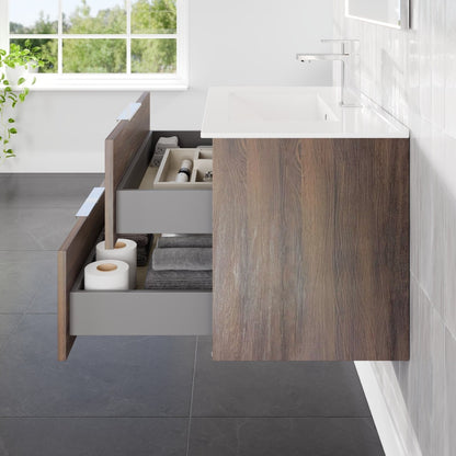 Marina 32 in. Wenge Wall Mount Single Sink Bath Vanity with Porcelain Top and Integrated Sink