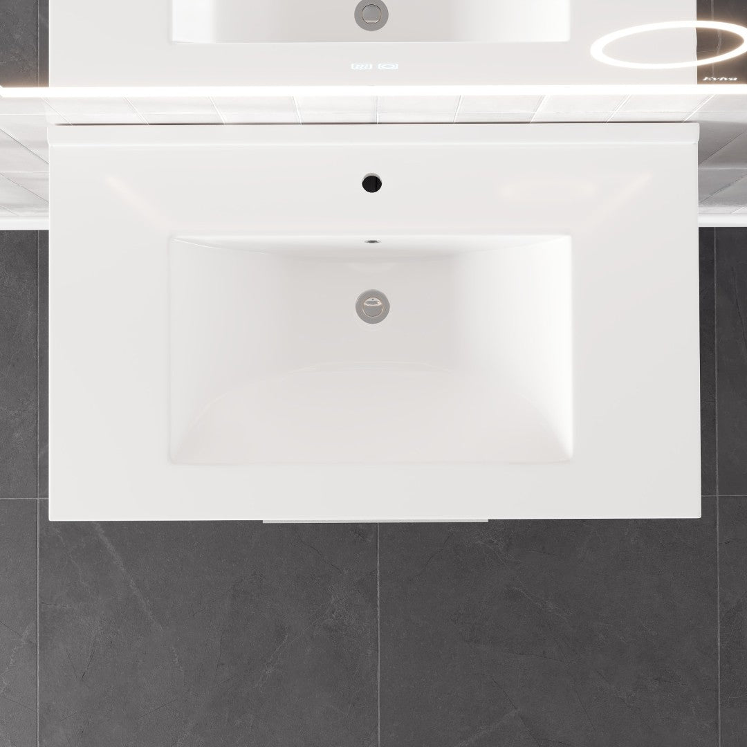Marina 32 in. Wenge Wall Mount Single Sink Bath Vanity with Porcelain Top and Integrated Sink