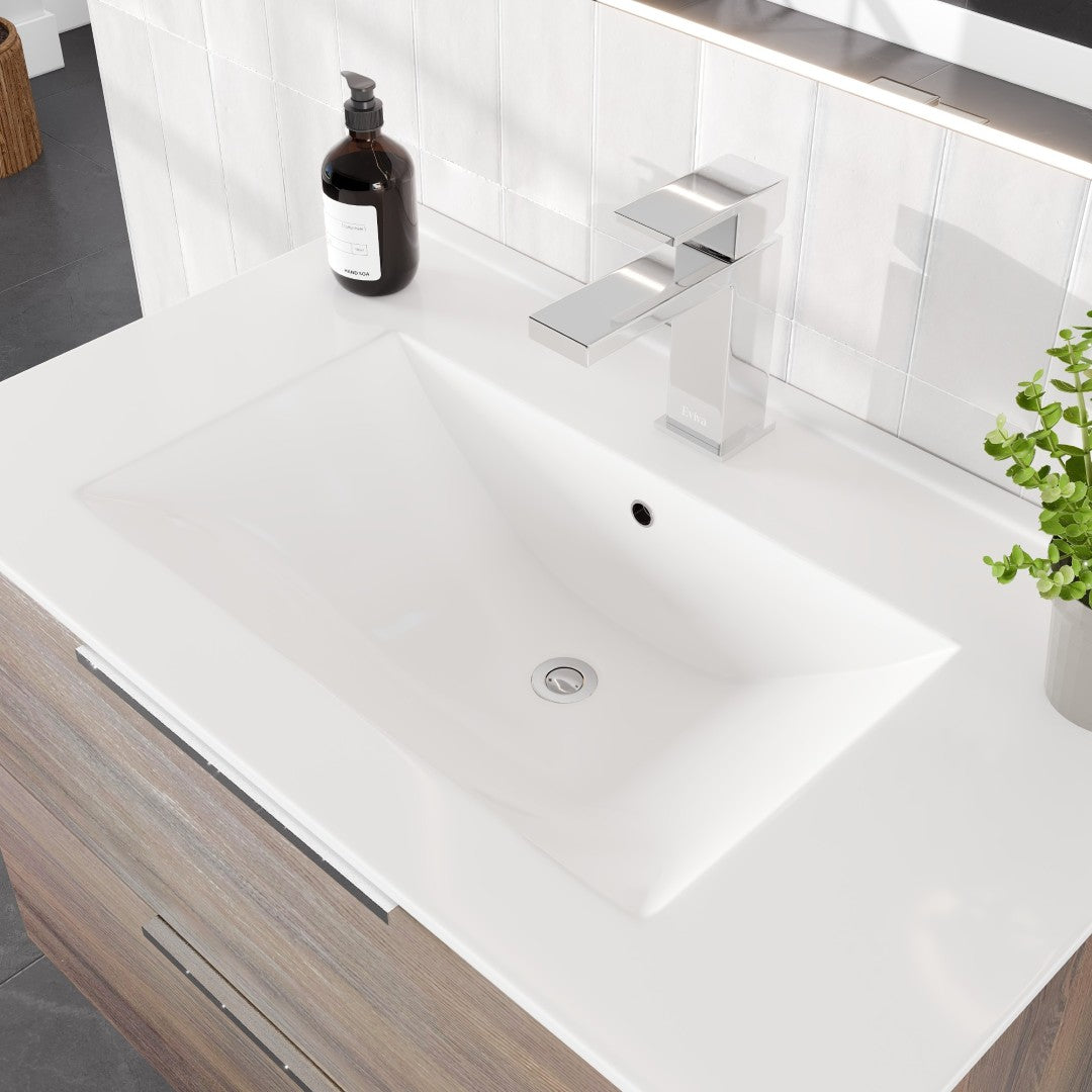 Marina 32 in. Wenge Wall Mount Single Sink Bath Vanity with Porcelain Top and Integrated Sink