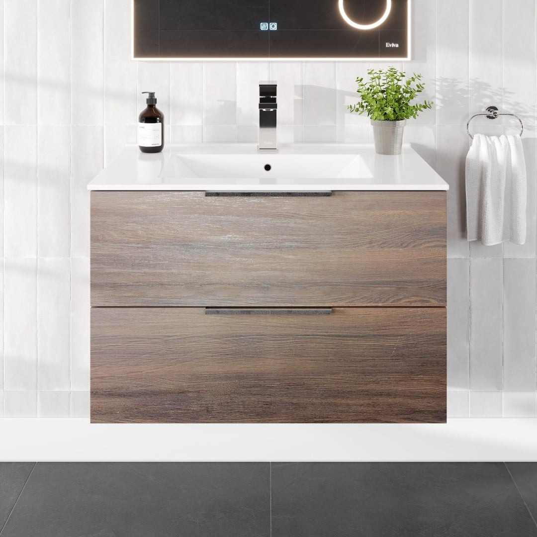 Marina 32 in. Wenge Wall Mount Single Sink Bath Vanity with Porcelain Top and Integrated Sink