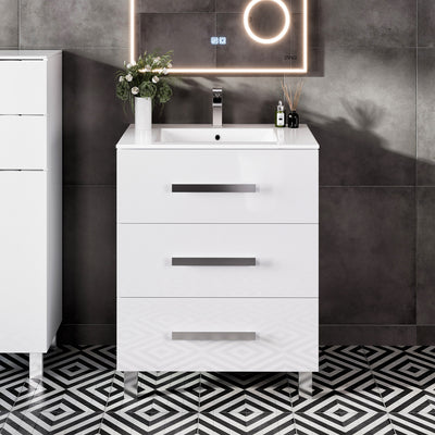 Libra 32"W x 19"D White Bathroom Vanity with White Porcelain Countertop and Integrated Sink