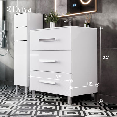 Libra 32"W x 19"D White Bathroom Vanity with White Porcelain Countertop and Integrated Sink