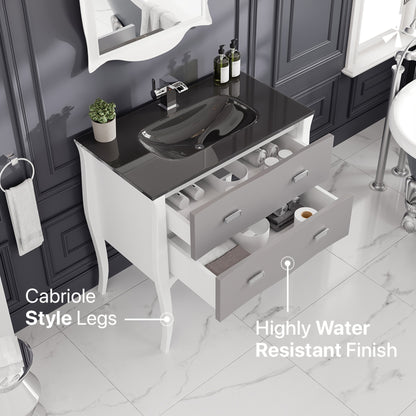 Aranjuez 32 in. White & Silver Single Sink Bath Vanity with Tempered Glass Top and Integrated Sink