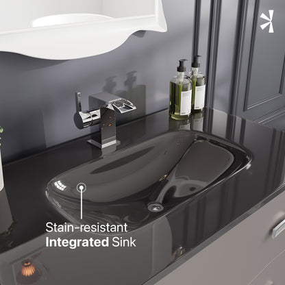 Aranjuez 32 in. White & Silver Single Sink Bath Vanity with Tempered Glass Top and Integrated Sink