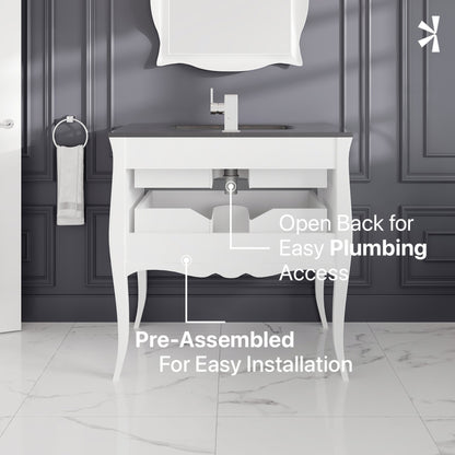 Aranjuez 32 in. White & Silver Single Sink Bath Vanity with Tempered Glass Top and Integrated Sink