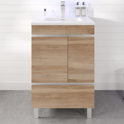 Petite 24 in. Oak Single Sink Bath Vanity with Porcelain Top and Integrated Sink
