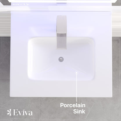 Petite 24 in. Oak Single Sink Bath Vanity with Porcelain Top and Integrated Sink