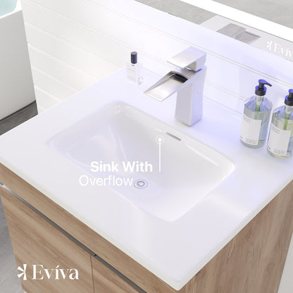 Petite 24 in. Oak Single Sink Bath Vanity with Porcelain Top and Integrated Sink