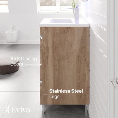 Petite 24 in. Oak Single Sink Bath Vanity with Porcelain Top and Integrated Sink