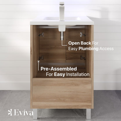 Petite 24 in. Oak Single Sink Bath Vanity with Porcelain Top and Integrated Sink