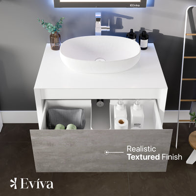 Santa Monica 30"W x 22"D Gray Wall Mount Bathroom Vanity with White Acrylic Countertop and Vessel Solid Surface Sink