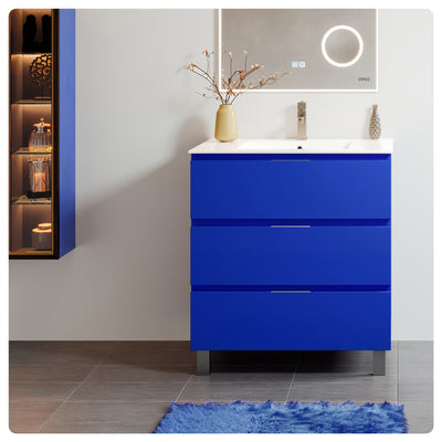 Malmo 32"W x 18"D Blue Bathroom Vanity with White Porcelain Countertop and Integrated Sink