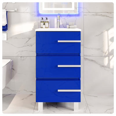 Deluxe 20"W x 18"D Blue Bathroom Vanity with White Porcelain Countertop and Integrated Sink