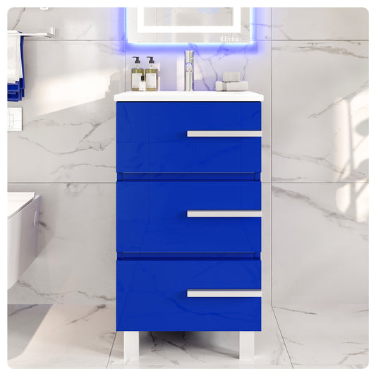 Deluxe 20"W x 18"D Blue Bathroom Vanity with Porcelain Countertop and Integrated Sink