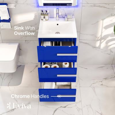 Deluxe 20"W x 18"D Blue Bathroom Vanity with White Porcelain Countertop and Integrated Sink