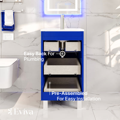 Deluxe 20"W x 18"D Blue Bathroom Vanity with White Porcelain Countertop and Integrated Sink