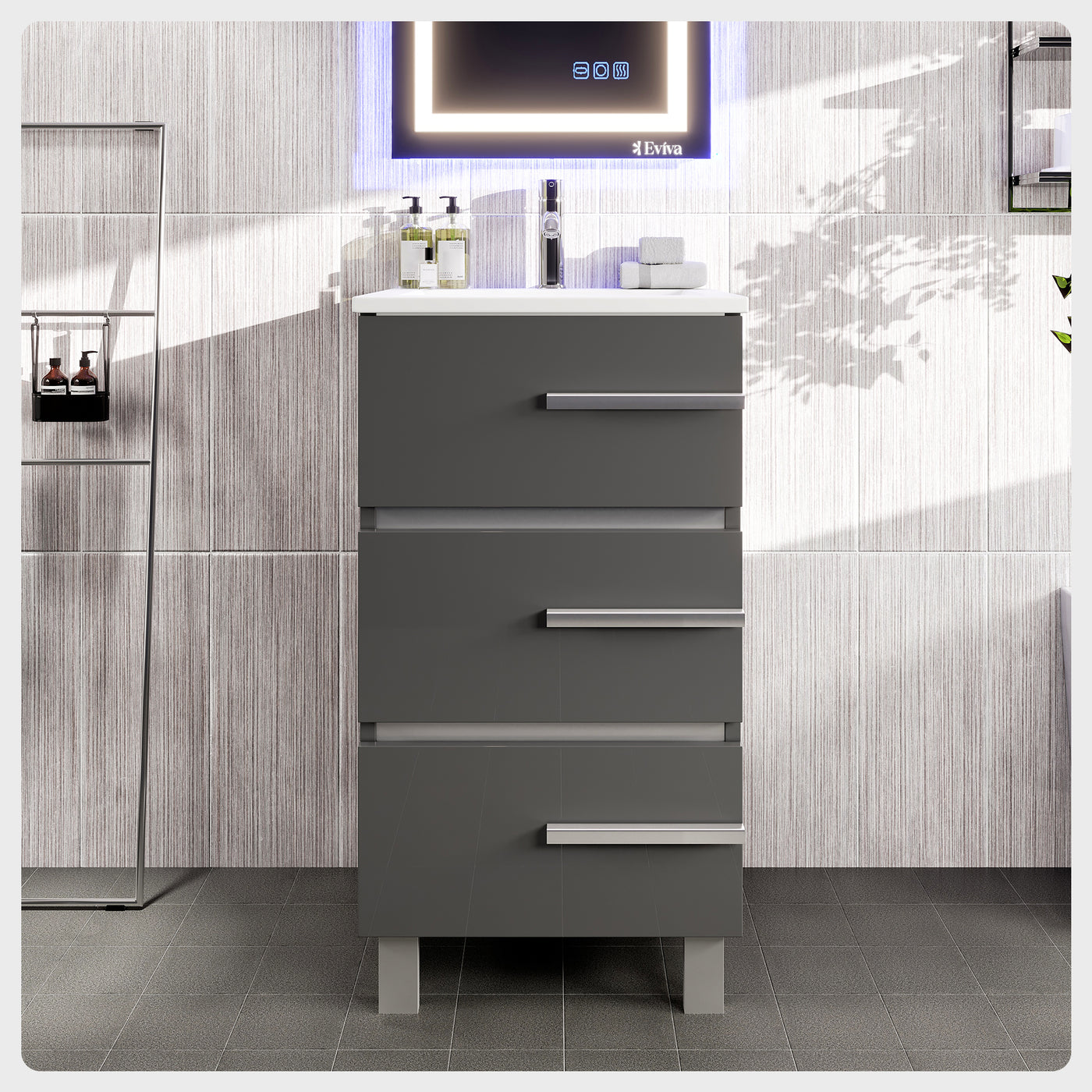 Deluxe 20"W x 18"D Gray Bathroom Vanity with White Porcelain Countertop and Integrated Sink