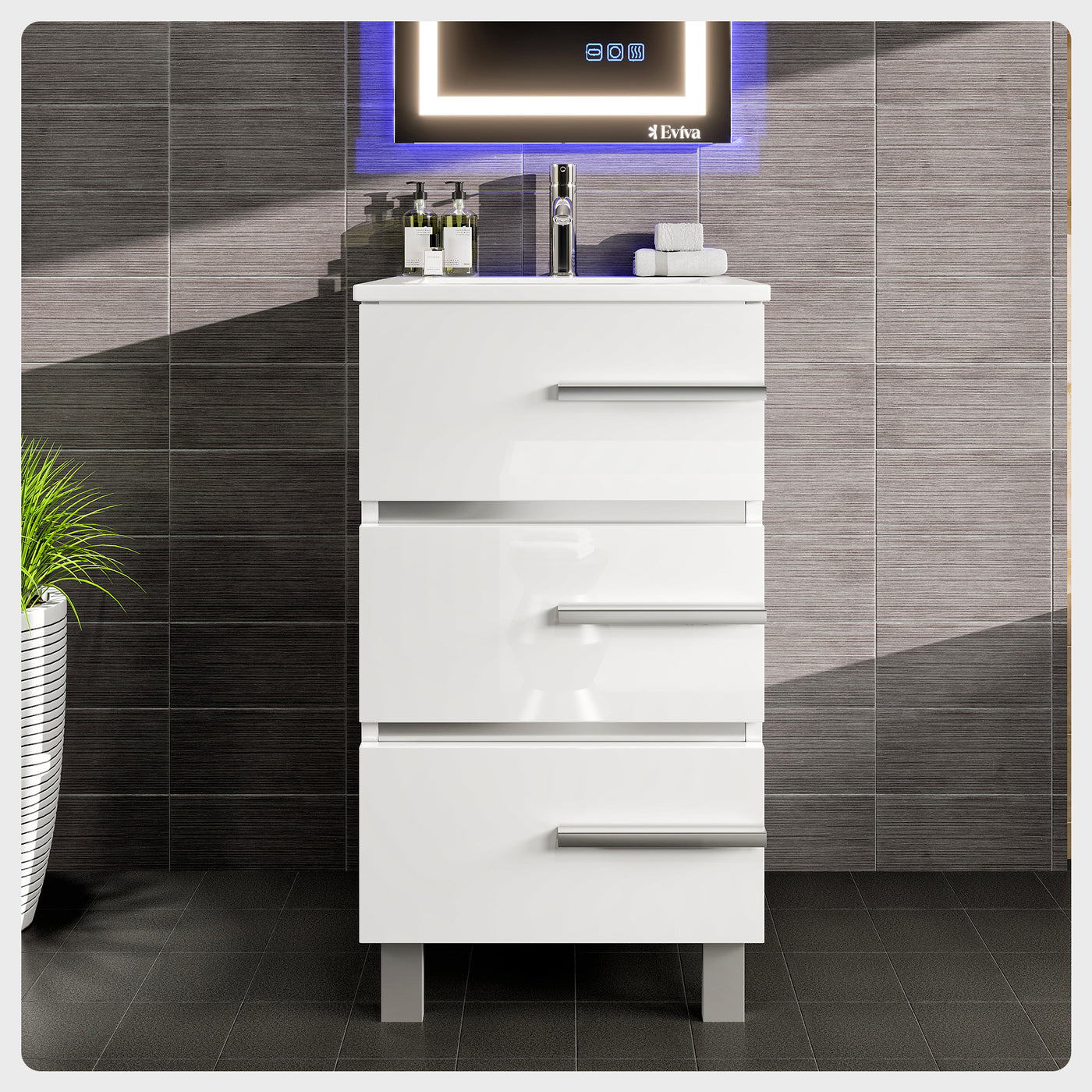 Deluxe 20"W x 18"D White Bathroom Vanity with White Porcelain Countertop and Integrated Sink