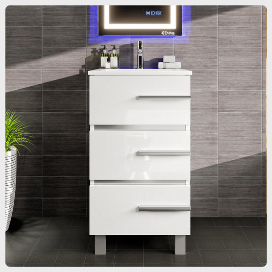 Deluxe 20"W x 18"D White Bathroom Vanity with Porcelain Countertop and Integrated Sink