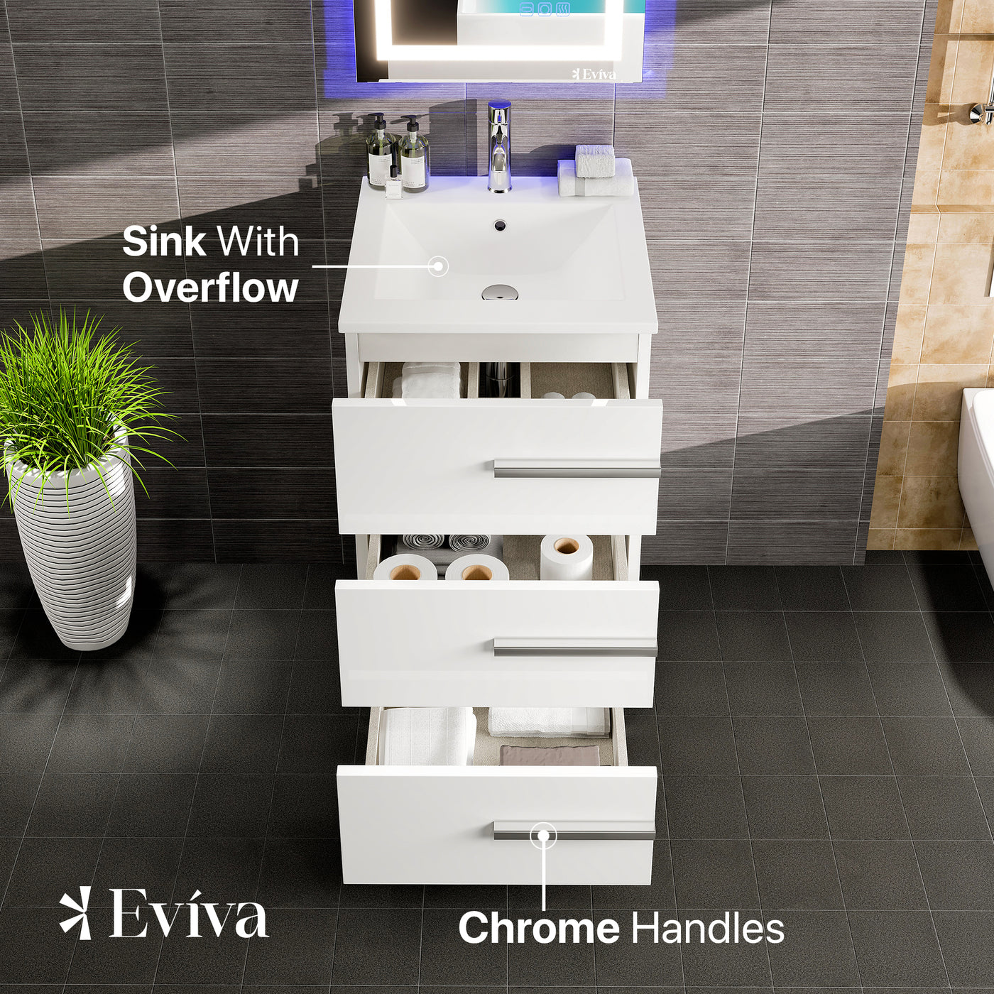 Deluxe 20"W x 18"D White Bathroom Vanity with White Porcelain Countertop and Integrated Sink