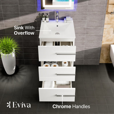 Deluxe 20"W x 18"D White Bathroom Vanity with White Porcelain Countertop and Integrated Sink