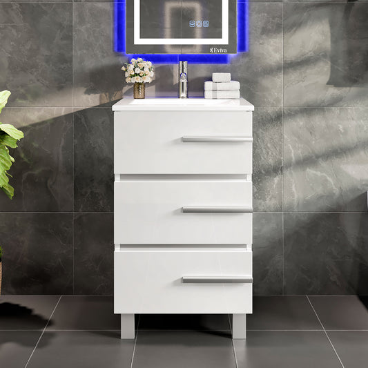 Deluxe 24"W x 18"D White Bathroom Vanity with Porcelain Countertop and Integrated Sink