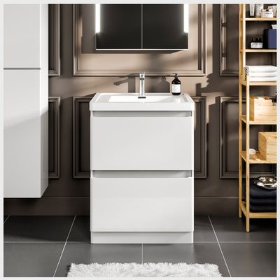 Glazzy 24"W x 16"D White Bathroom Vanity with White Acrylic Countertop and Integrated Sink