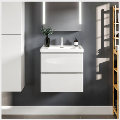 Glazzy 24"W x 16"D White Wall Mount Bathroom Vanity with White Acrylic Countertop and Integrated Sink