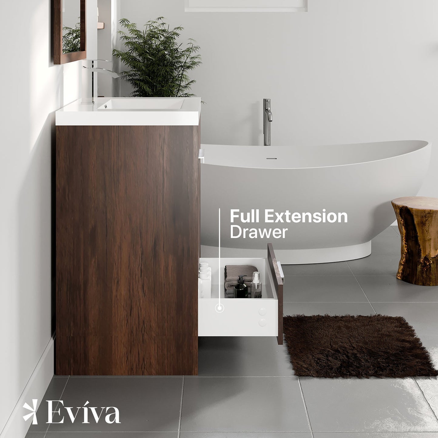 Eviva Lugano 24" Rosewood Modern Bathroom Vanity w/ White Integrated Top