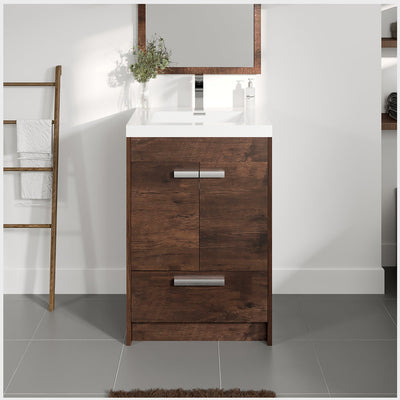 Lugano 24"W x 20"D Rosewood Bathroom Vanity with White Acrylic Countertop and Integrated Sink