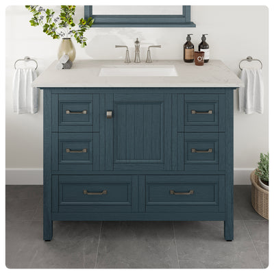 Britney 42"W x 22"D Ash Blue Bathroom Vanity with White Carrara Quartz Countertop and Undermount Porcelain Sink