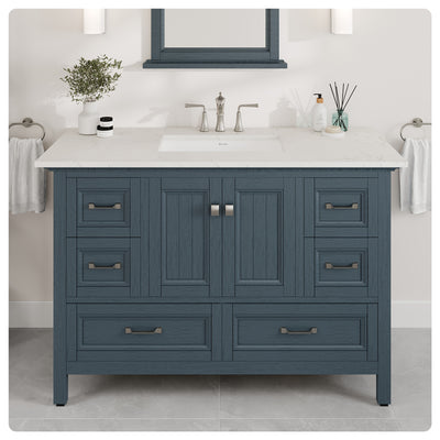 Britney 48"W x 22"D Ash Blue Bathroom Vanity with White Carrara Quartz Countertop and Undermount Porcelain Sink