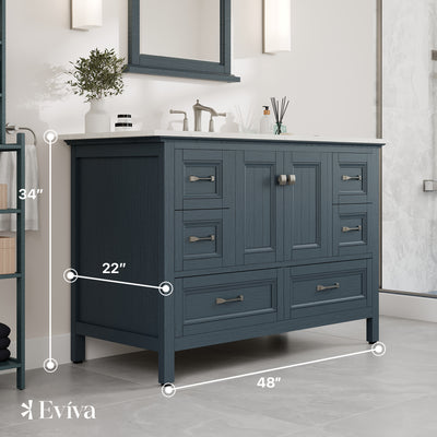 Britney 48"W x 22"D Ash Blue Bathroom Vanity with White Carrara Quartz Countertop and Undermount Porcelain Sink