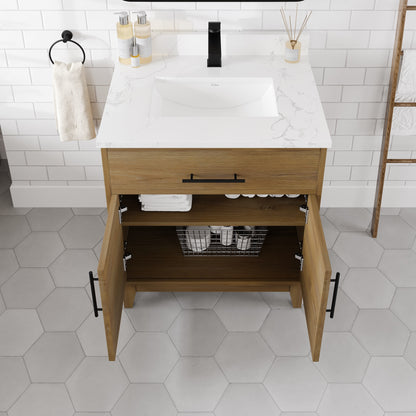 Graham 30 in. Oak Single Sink Bath Vanity with Arabescato Engineered Stone Top and Undermount Porcelain Sink - Bathroom Vanity by Eviva