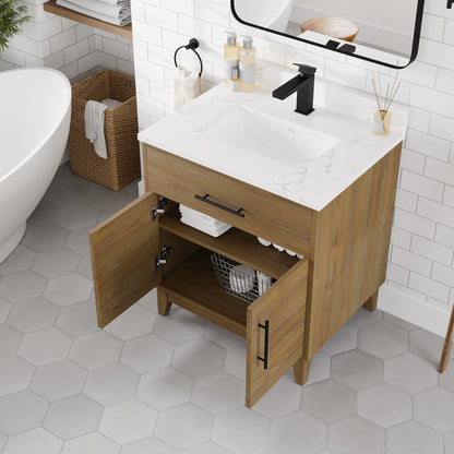 Graham 30 in. Oak Single Sink Bath Vanity with Arabescato Engineered Stone Top and Undermount Porcelain Sink - Bathroom Vanity by Eviva