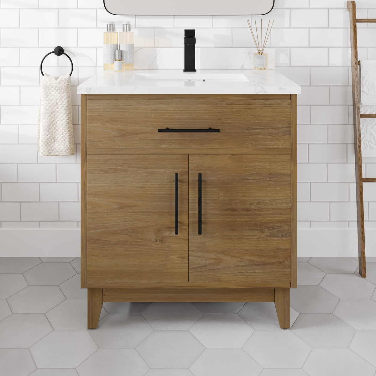 Graham 30 in. Oak Single Sink Bath Vanity with Arabescato Engineered Stone Top and Undermount Porcelain Sink - Bathroom Vanity by Eviva