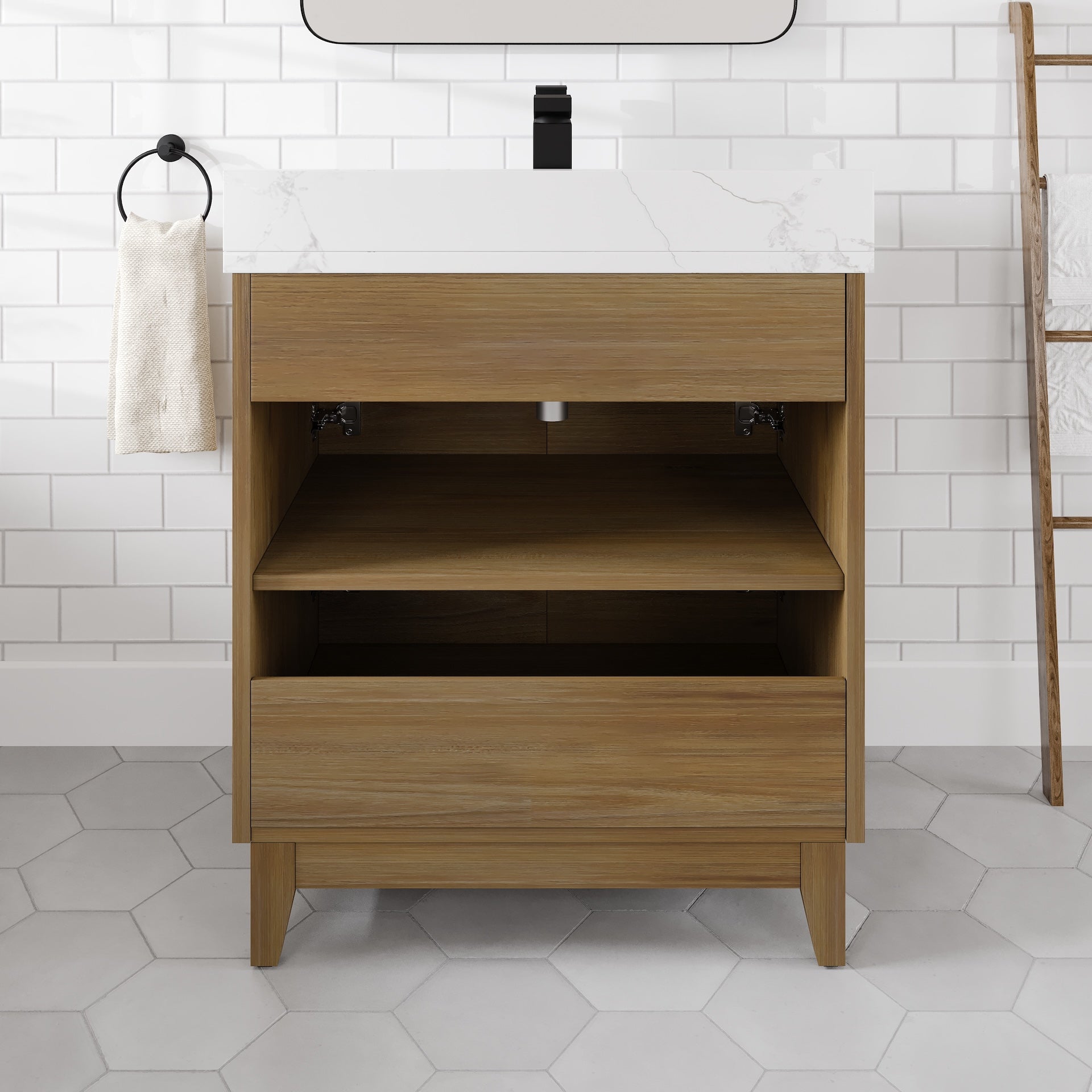 Graham 30 in. Oak Single Sink Bath Vanity with Arabescato Engineered Stone Top and Undermount Porcelain Sink - Bathroom Vanity by Eviva