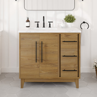 Graham 36"W x 22"D Oak Bathroom Vanity with White Arabescato Engineered Stone Countertop and Undermount Ceramic Sink